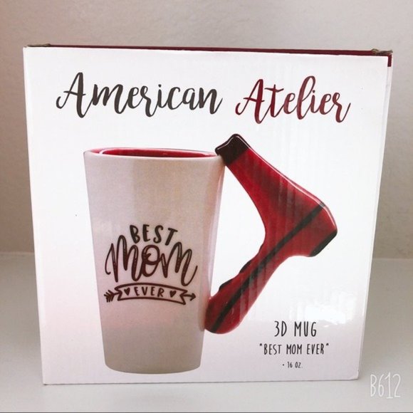 American Atelier 3-D “Best Mom Ever” Mug Hair Dryer Handle White Pink 16.0oz NWT - Picture 4 of 5